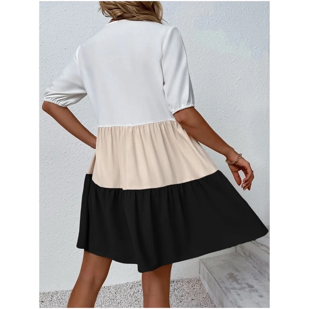 Boho Color Block Lace Oversized Mini Dress - Picture 9 of 13